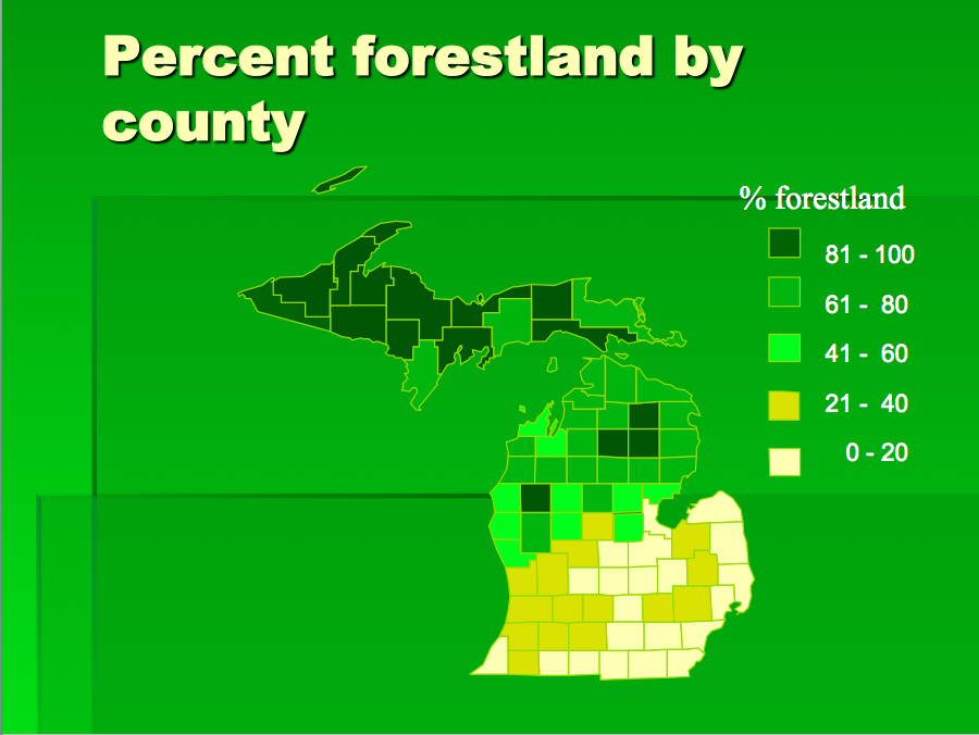 Percent Forest Land By County 